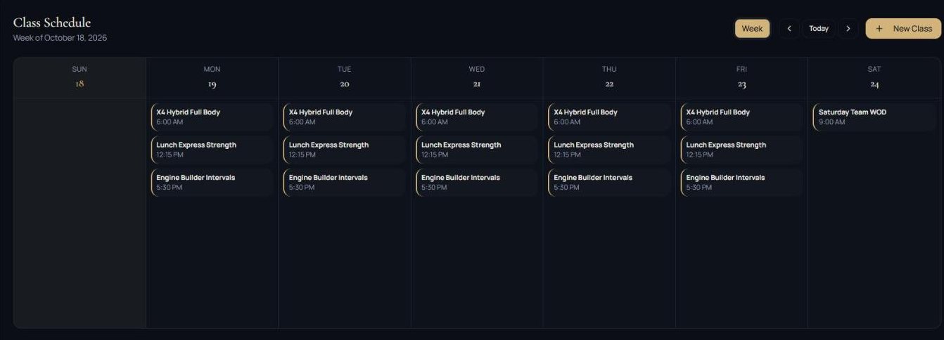 The Liftguild class schedule for a week